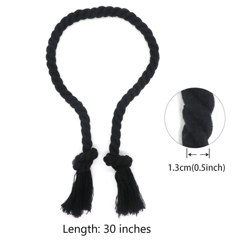 Yteseery 8 Pack Curtain Ties Rope, Outdoor Curtain Tiebacks for Patio Gazebo Pergola Cabana, Natural Cotton Curtain Holders, Village Rural Rustic Farmhouse Curtain Holdbacks for Drapery, Black - Image 3